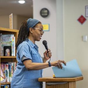 Former Visiting Writer Yona Harvey reading at Pause for Poetry.